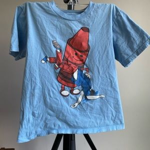 Threadless t-shirt titled "crayon role reversal" light blue